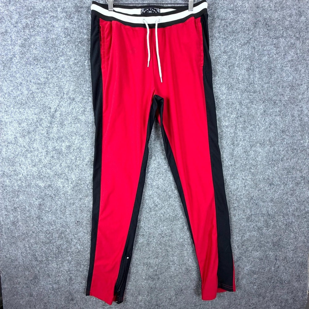 Raw Yarn Industries Track Pants Mens Medium Black Red Ankle Zip Sports Athletic